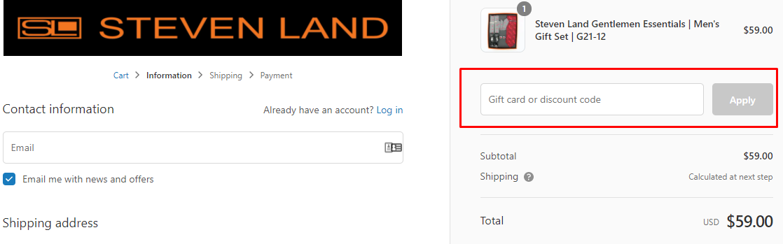 How do I use my Steven Land discount code?