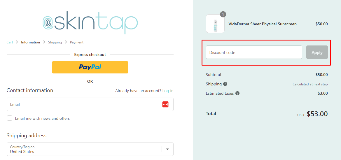 How do I use my Skintap discount code?