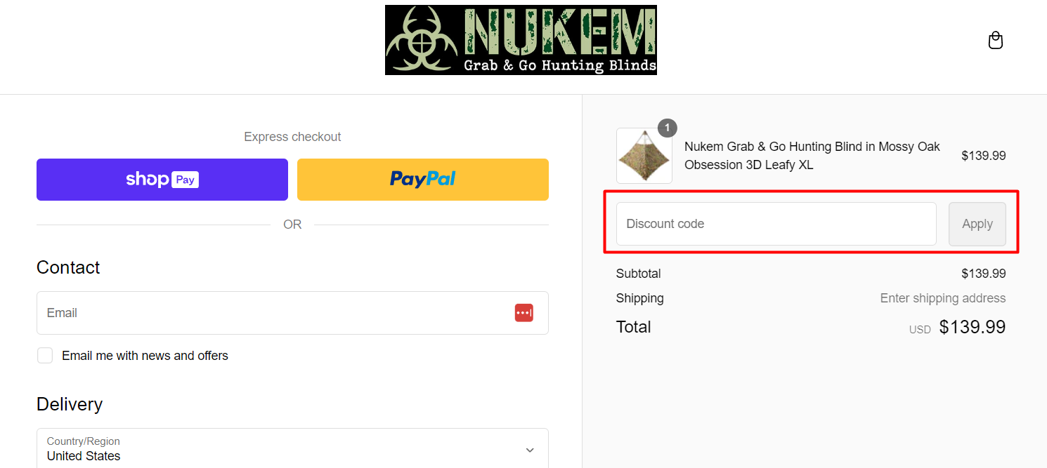 How do I use my Nukem Hunting discount code?
