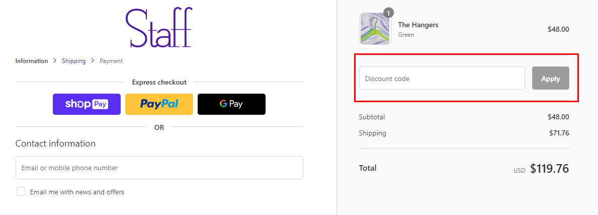 How do I use my Staff discount code?
