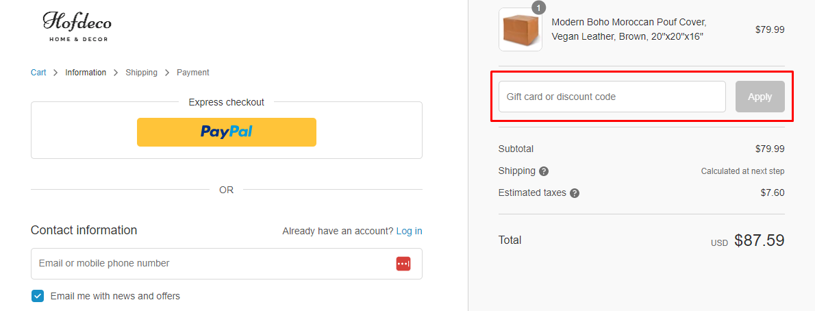 How do I use my Hofdeco discount code?