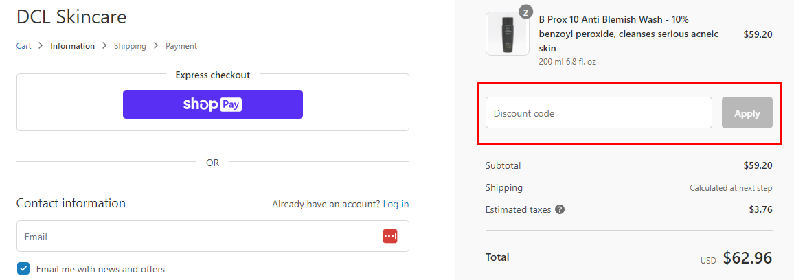 How do I use my Dermatologic Cosmetic Laboratories discount code?