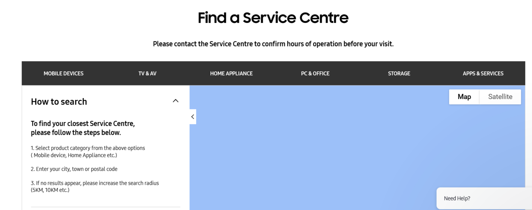 Locations are highlighted on a black heading background, and an option to look for available stores