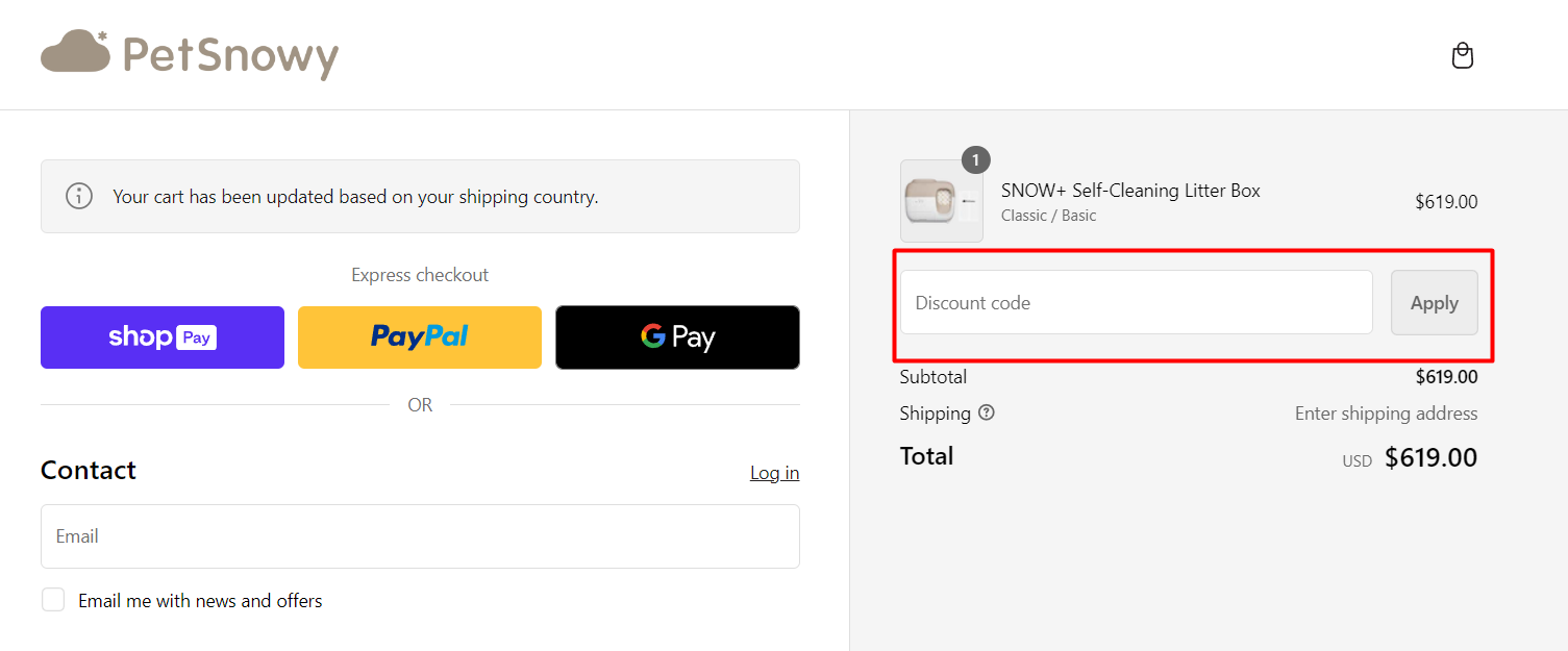 How do I use my PetSnowy discount code?