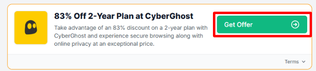 an 83% discount on a 2-year plan with CyberGhost and experience secure browsing
