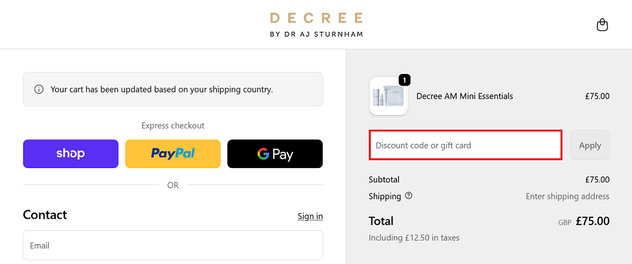 image showing the checkout page