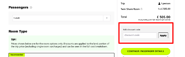 checkout booking process with a discount voucher box