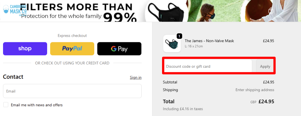Paste your discount code in the red box to get your discount