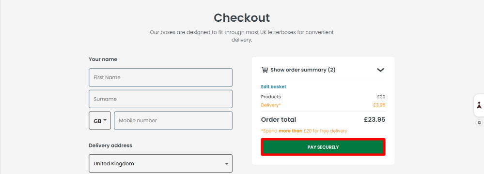 The Cornerstone checkout page