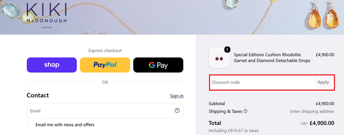 image showing the Kiki McDonough checkout page