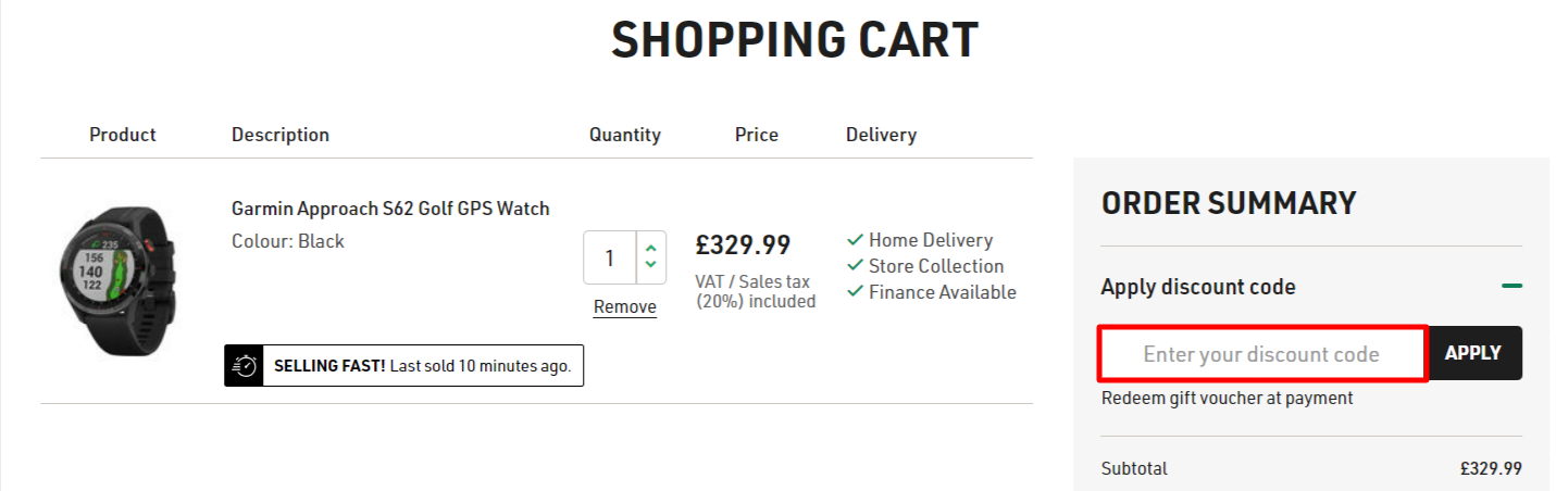 image showing the discount code box at checkout