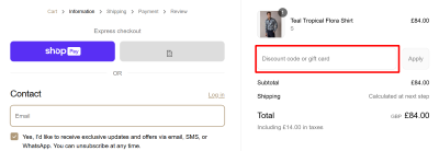 The checkout page showing where to apply your Blake Mill voucher code