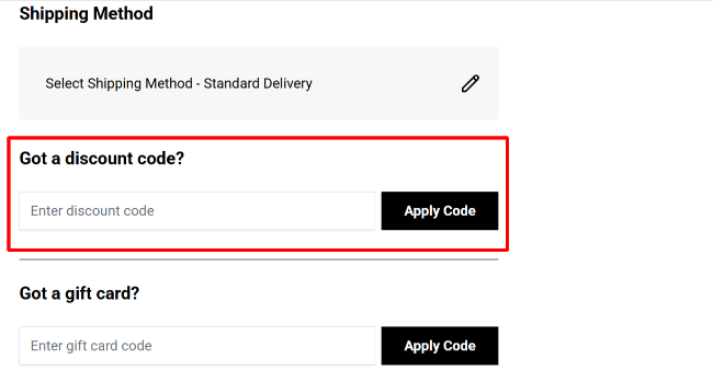 Inov-8 checkout page with highlighted discount code box