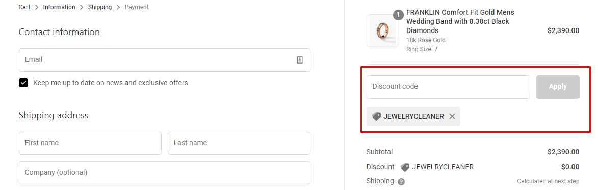How do I use my Rockford Collection discount code?
