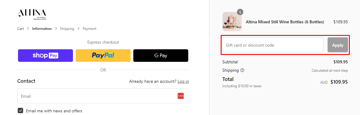 How do I use my Altina discount code?