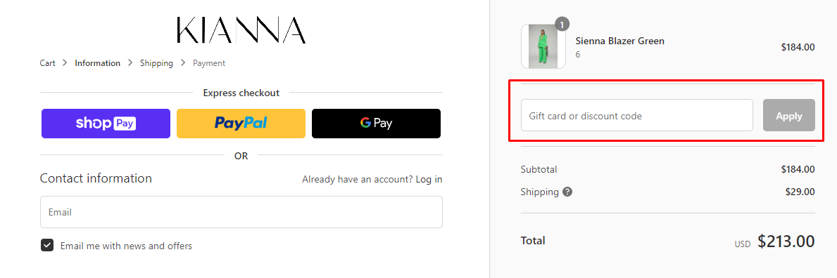 How do I use my KIANNA discount code?