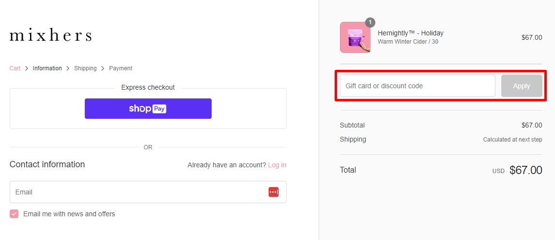 How do I use my Mixhers discount code?