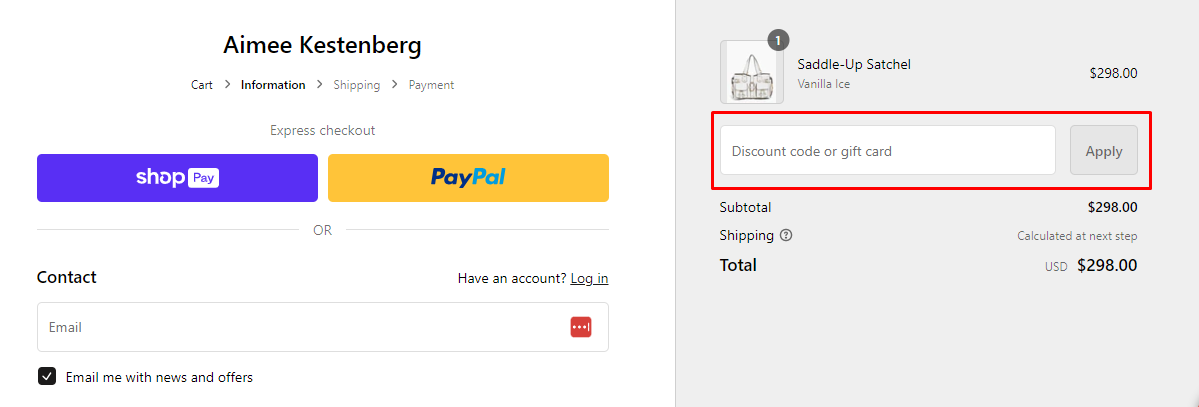 How do I use my Aimee Kestenberg discount code?