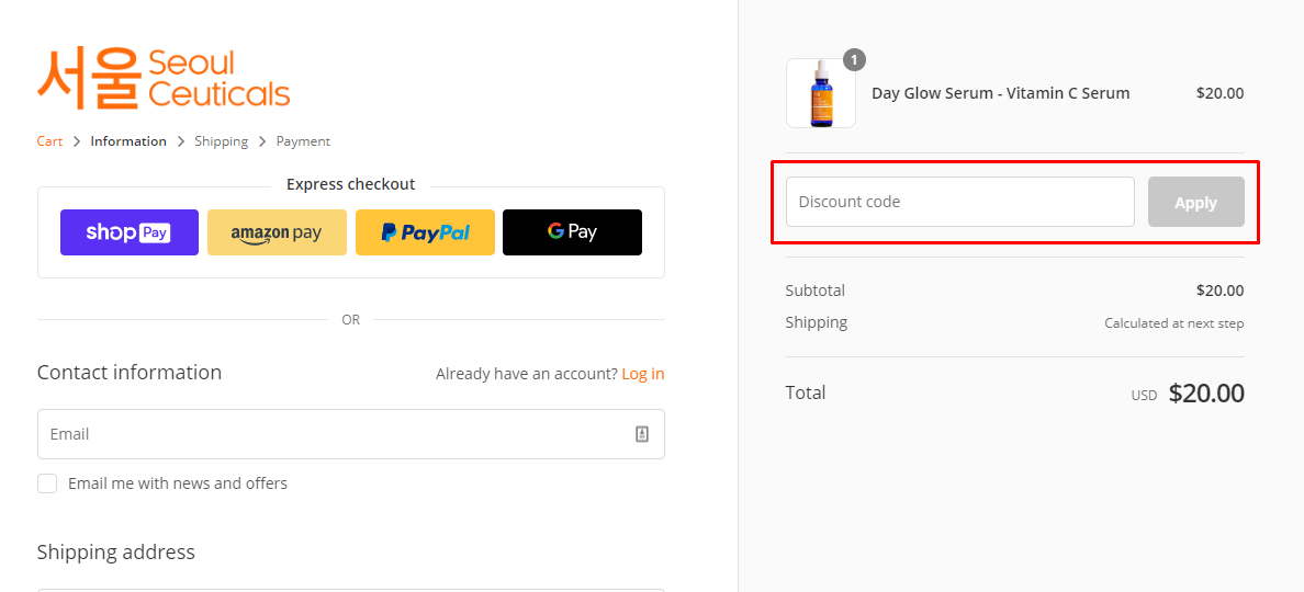 How do I use my Seoul Ceuticals discount code?