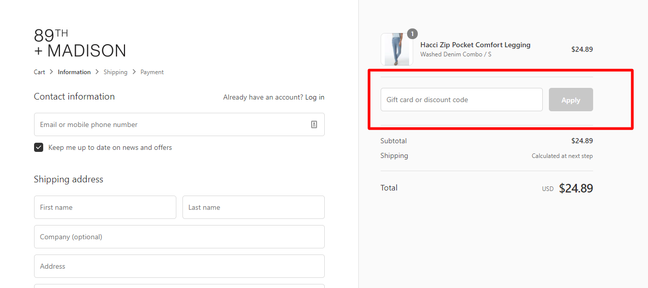 How do I use my 89th + MADISON discount code?