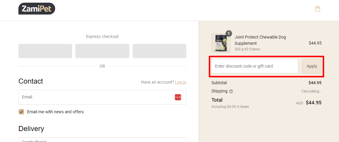How do I use my ZamiPet discount code?