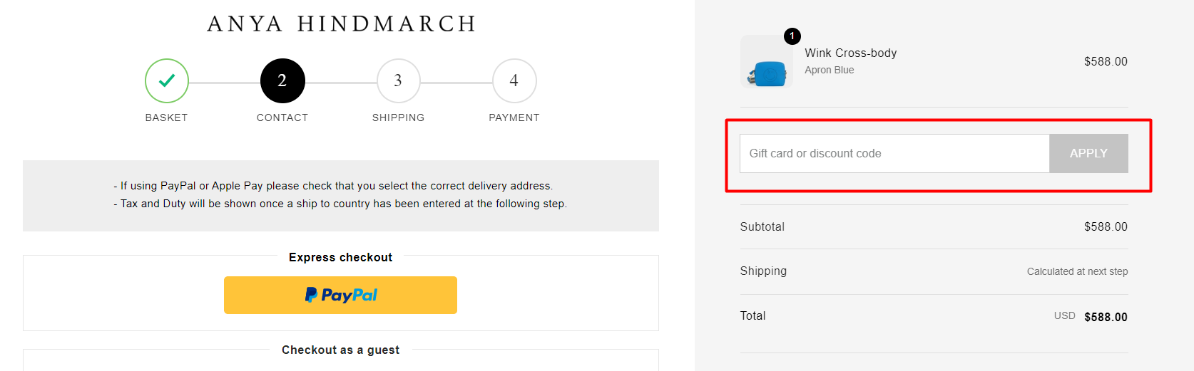 How do I use my Anya Hindmarch discount code?