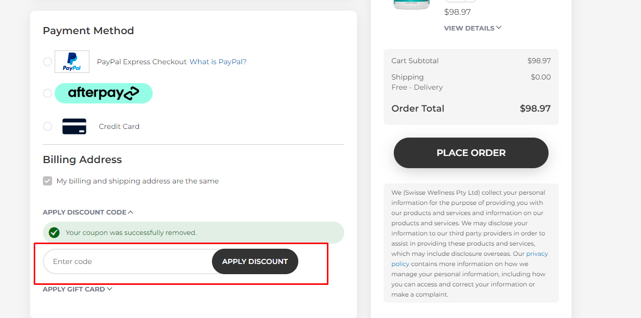 How do I use my Swisse discount code?