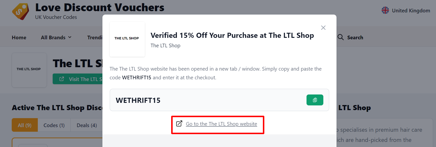 Highlighted in red is where to find the link that takes you to The LTL Shop website.