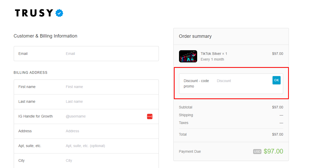 How do I use my TRUSY discount code?