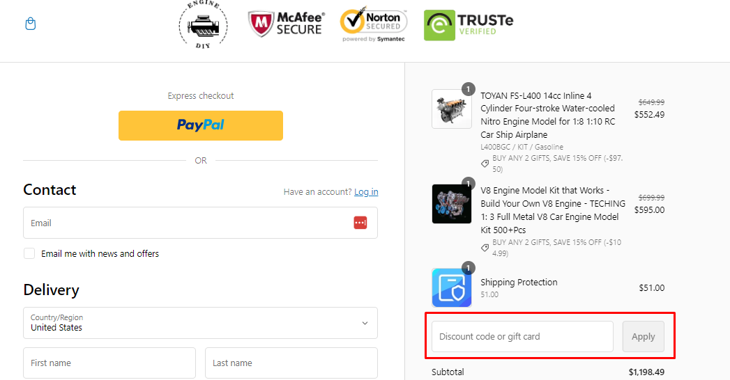 How do I use my Enginediy discount code?