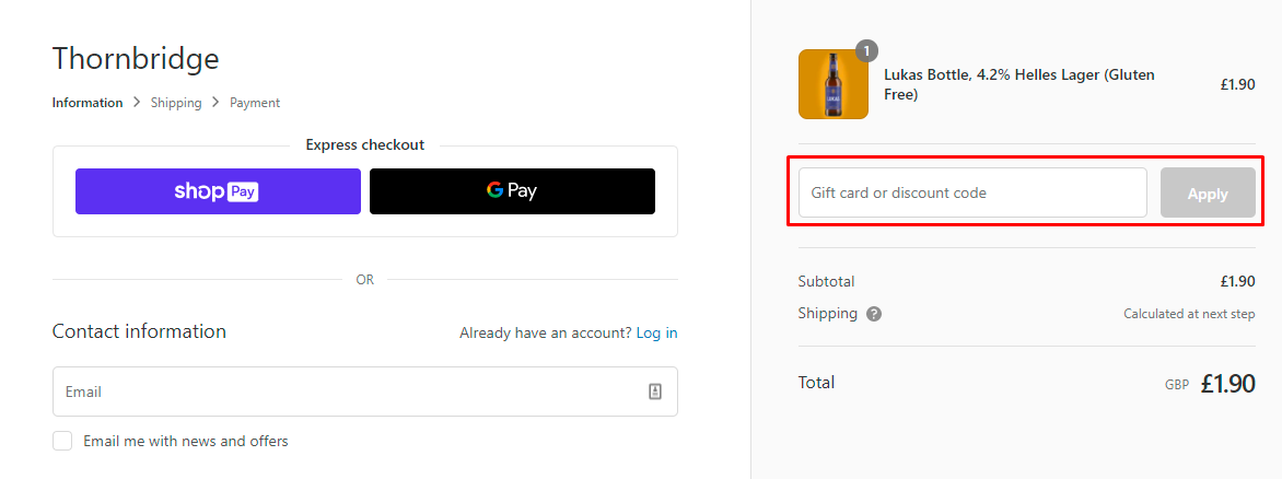 How do I use my Thornbridge discount code?