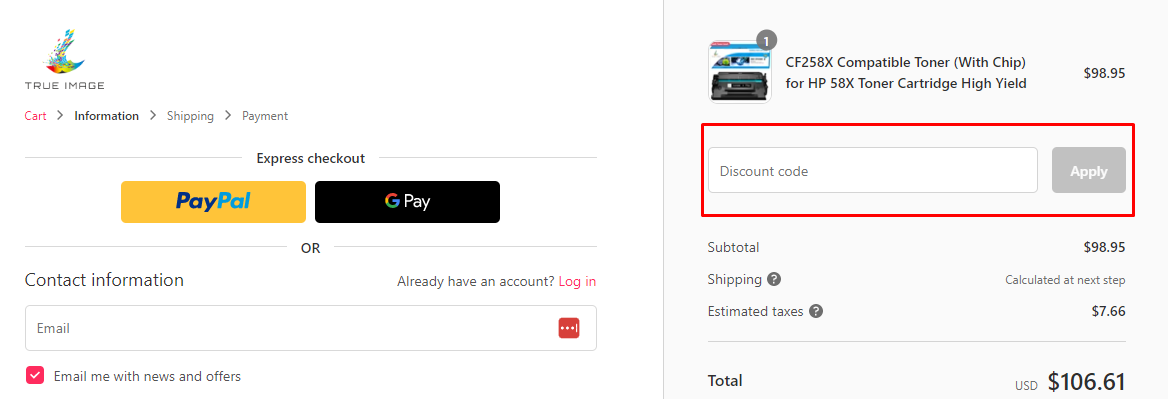 How do I use my True Image discount code?