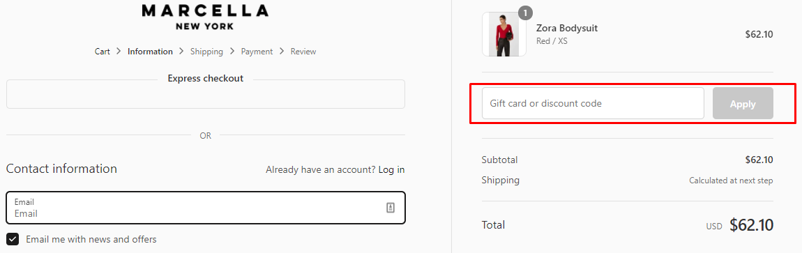How do I use my Marcella discount code?