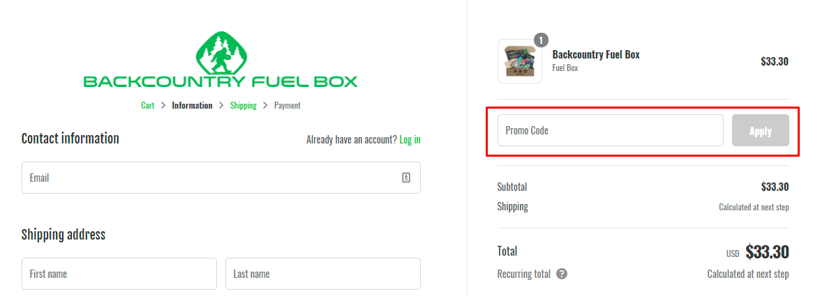 How do I use my Backcountry Fuel Box promo code?
