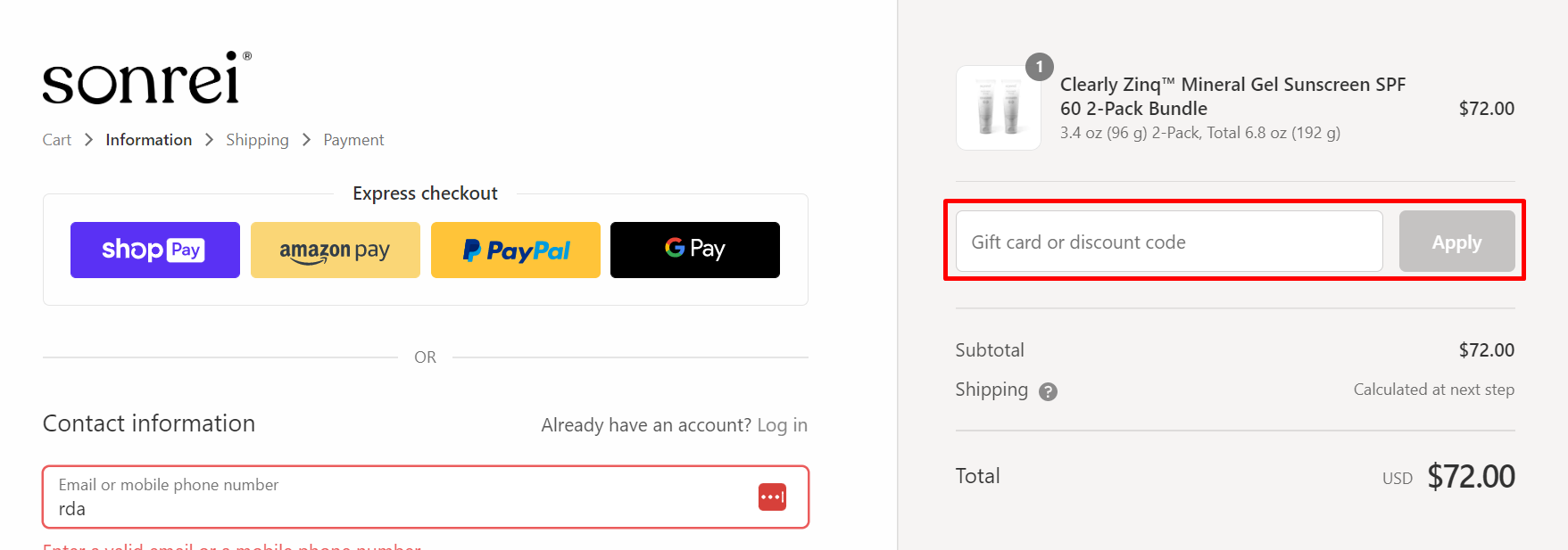 How do I use my sonrei discount code?