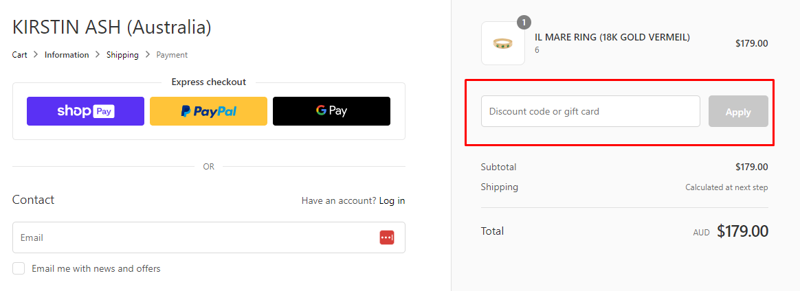 How do I use my Kirstin Ash discount code?
