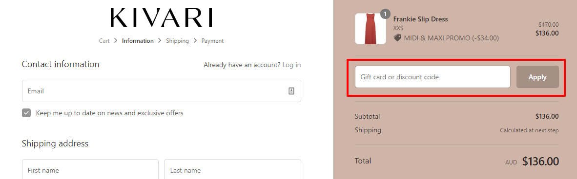 How do I use my Kivari discount code?