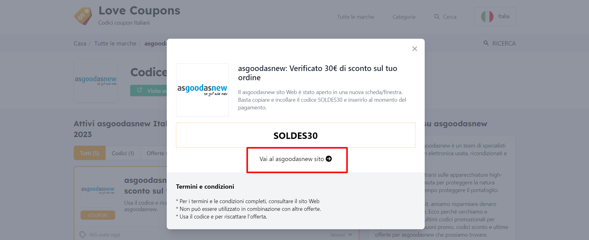 codice sconto asgoodasnew visibile per poter essere utilizzato sul sito ufficiale e risparmiare sui prodotti