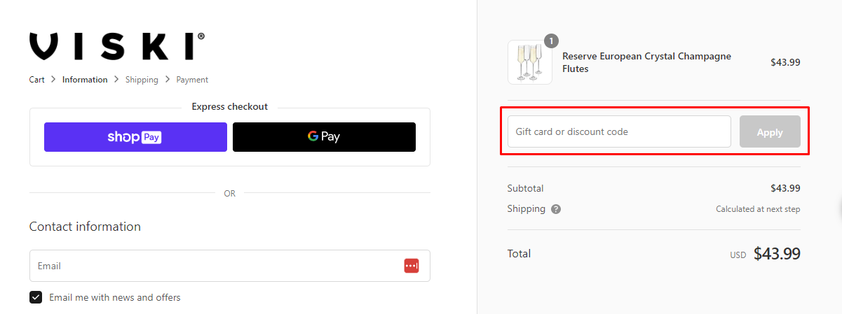 How do I use my Viski discount code?