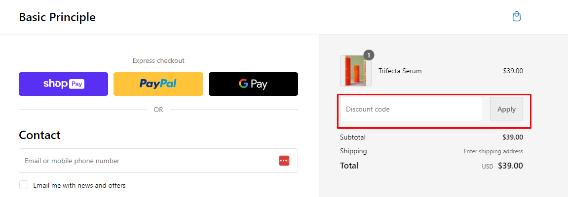 How do I use my Basic Principle discount code?