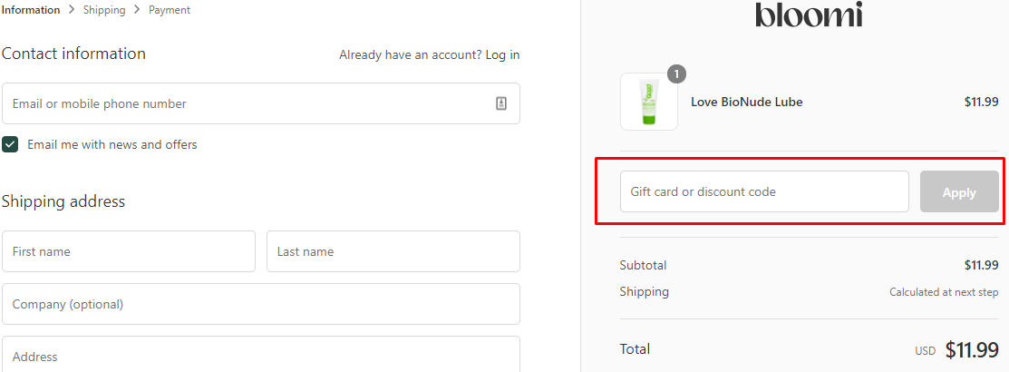 How do I use my Bloomi discount code?