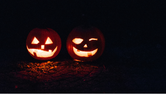 Halloween image of two evil pumpkins on display