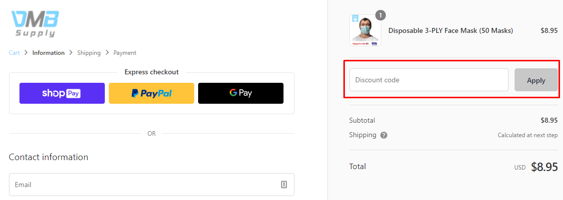 How do I use my DMB Supply discount code?