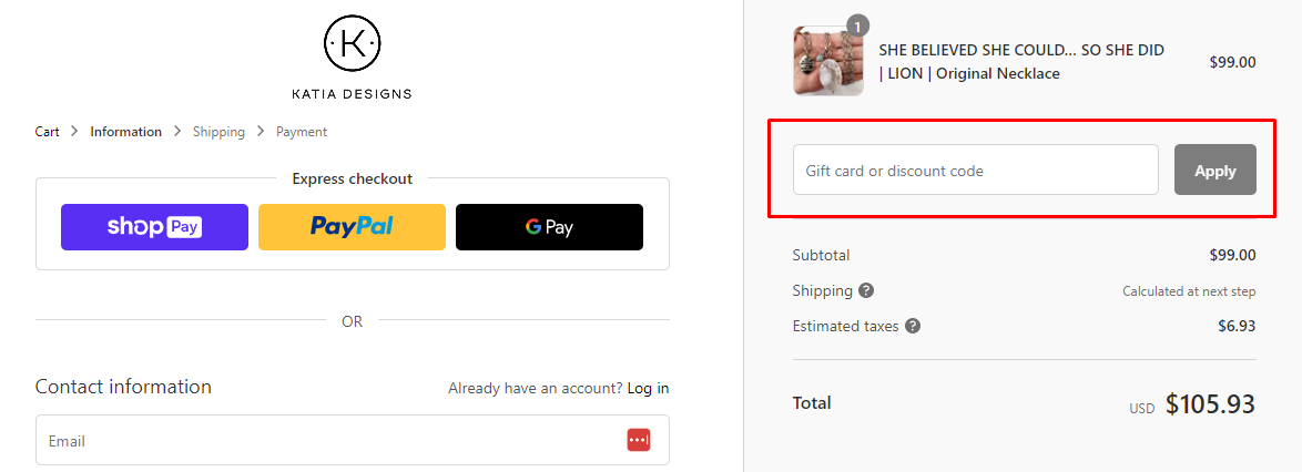How do I use my Katia Designs discount code?