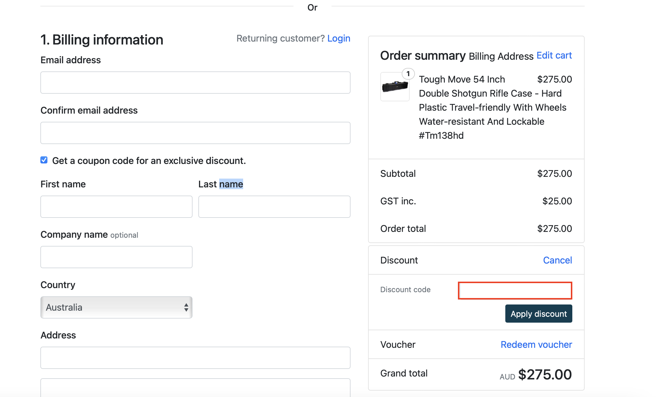 The highlighted red box at the brand checkout is showing where to add the voucher code.