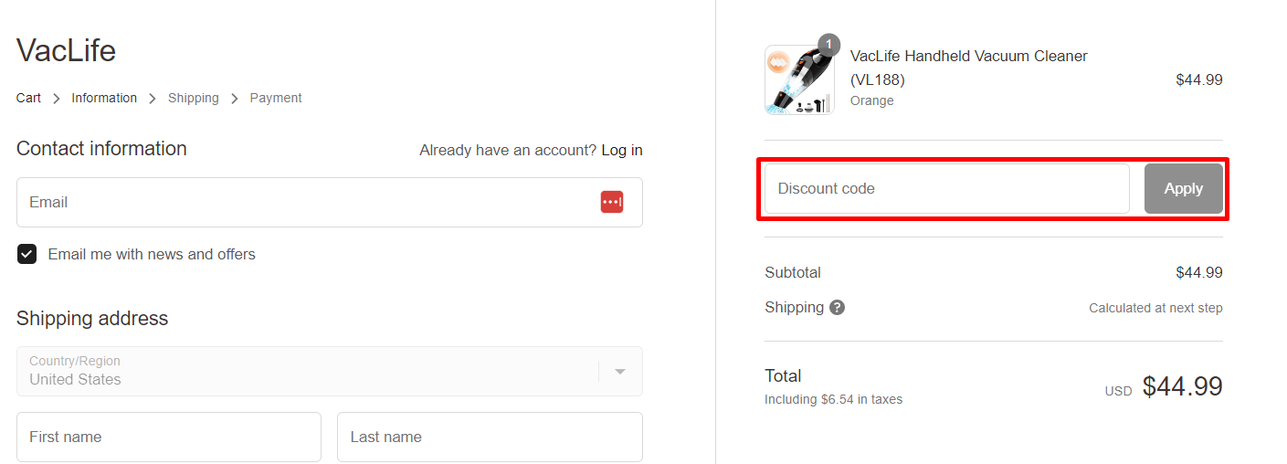 How do I use my Vaclife discount code?