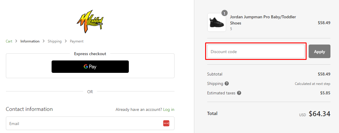 How do I use my Millennium Shoes Discount code?