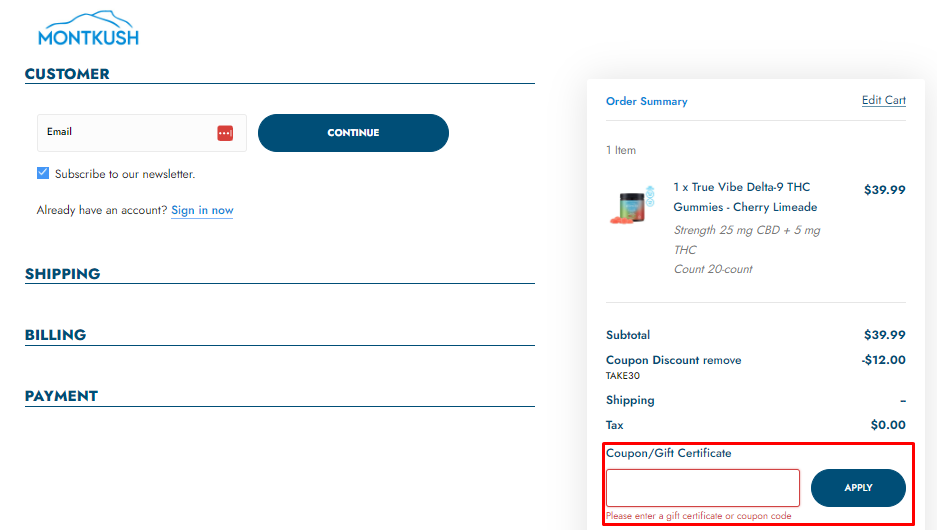 How do I use my MONTKUSH coupon code?