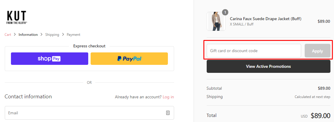 How do I use my Kut from the Kloth discount code?