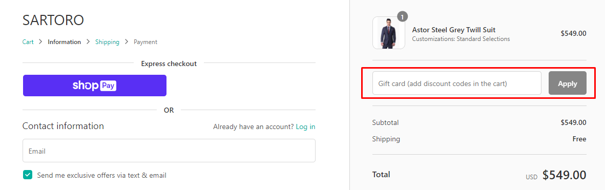 How do I use my SARTORO discount code?